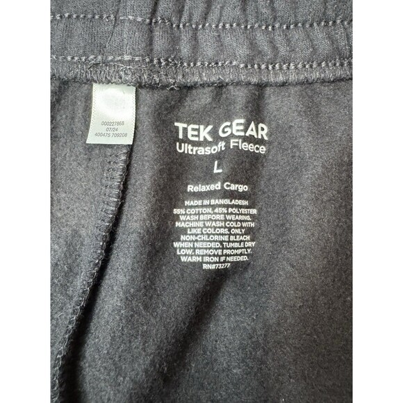 Men's Tek Gear Pants Size L Black Open Bottom Relaxed Cargo Fleece Ultrasoft - Picture 5 of 8